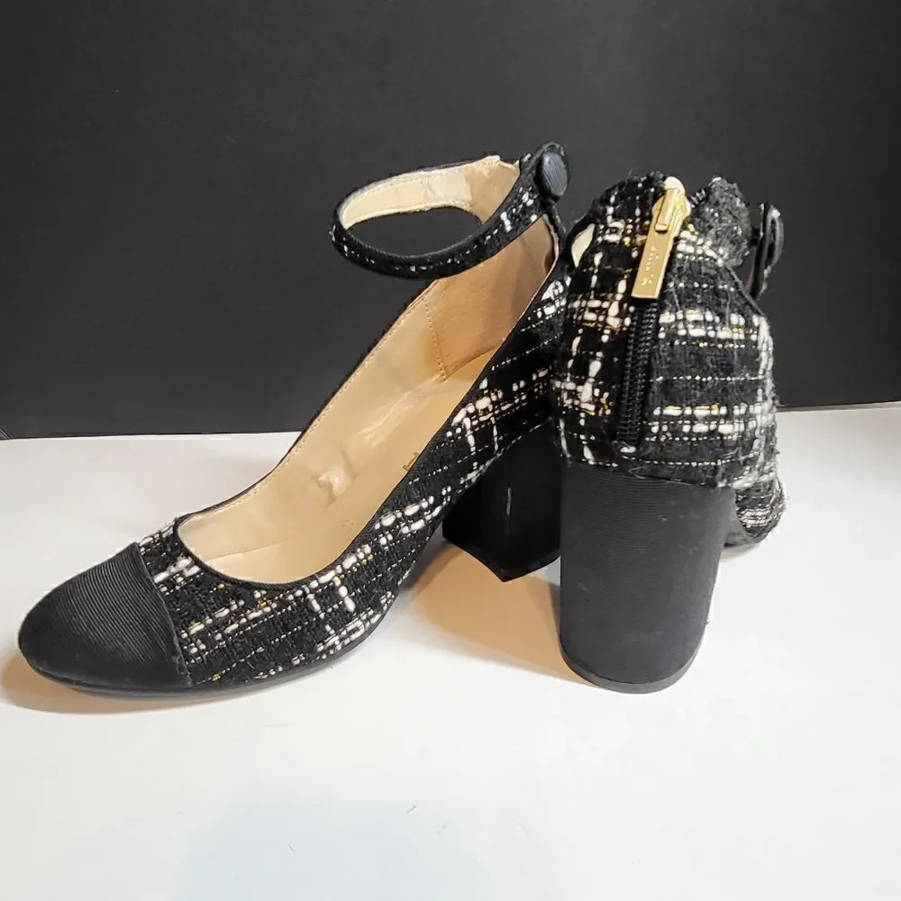 Unisa Black, White & Gold High Heeled Shoes